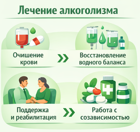 лечение алкоголизма в Черепаново этапы